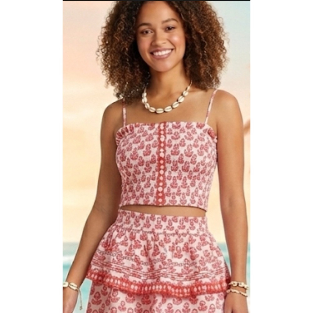 Roller Rabbit x Target Floral Smocked Peplum Tank tube Top Women‎ Size L  44Y88M